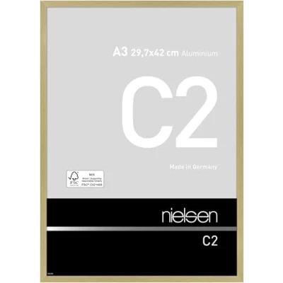 Image of nielsen C2 Photo Frame, A3, 29.7x42cm Gold Aluminium Picture Frame with Protective Float Glass and Push Turn Clips Soft
