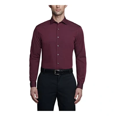 Image of Kenneth Cole Men&#039;s Unlisted Dress Shirt Solid, Burgundy, 14&quot; 14.5&quot; Neck 32&quot; 33&quot; Sleeve