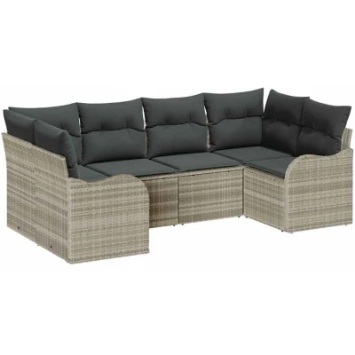Image of vidaXL 6 Piece Garden Sofa Set with Cushions Light Grey Poly Rattan