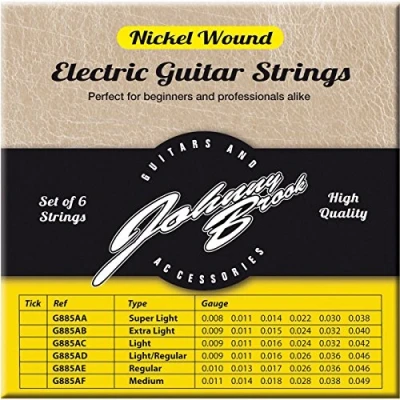 Image of Johnny Brook Set of 6 Nickel Wound Electric Guitar Strings (Super Light Gauge)