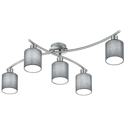 Image of Garda Modern 5 Light Multi Arm Semi Flush Ceiling Lamp Nickel Matt with Grey Shade UK Stock