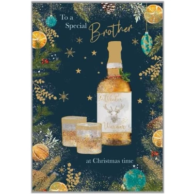 Image of Noel Tatt Special Brother Christmas Card Whisky Winter Warmer Embossed with Foil Finish Eco Friendly and Recyclable