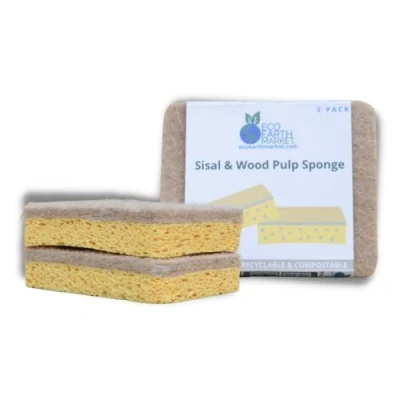 Image of Sisal &amp; Wood Pulp Sponge 2 Pack Eco Natural Sponges Plastic Free Home Compostable Plant Based Sustainable Zero Waste
