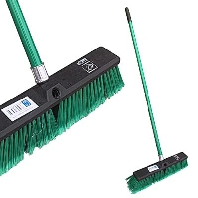 Image of Stiff Yard Brush Heavy Duty Outdoor Broom 18 Wide Garden with Firm Synthetic Bristles and 120cm Strong Metal Handle, Sweeping Hard for Large Gardens Yards