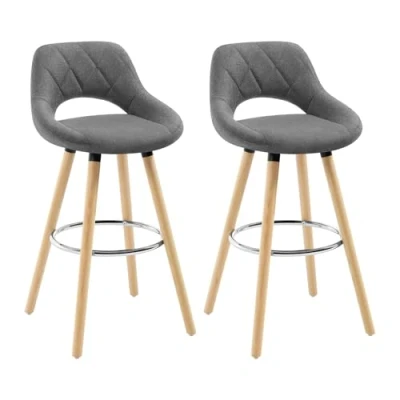 Image of WOLTU Breakfast Kitchen Counter Bar Stools Set of 2 pcs Linen Seat Chairs Wood Legs Barstools Dark Grey High