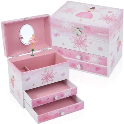 Image of TAOPU Musical Jewellery Box for Girls with 2 Drawers, Kids Toys Music Spinning Ballerina,Girls Gift 3 12 Years Old Jewel Storage