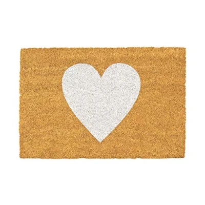 Image of 60cm x 40cm White Heart Coir Door Mat By Nicola Spring