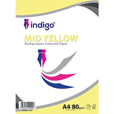 Image of Indigo® A4 80gsm Coloured Paper Origami Assorted Multi Colour for Art &amp; Craft Sheets (Mid Yellow, 100 Sheets)