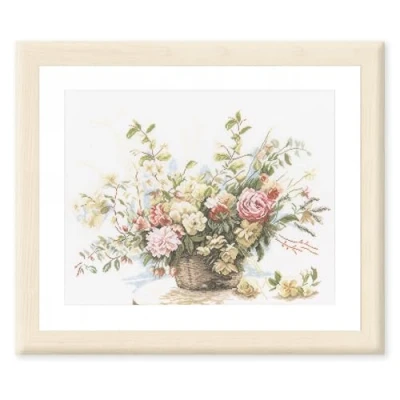 Image of Lanarte Counted Cross Stitch Kit: Basket of Roses (Linen), NA, 49 x 39cm