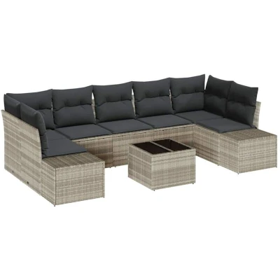 Image of vidaXL 8 Piece Garden Sofa Set with Cushions Light Grey Poly Rattan