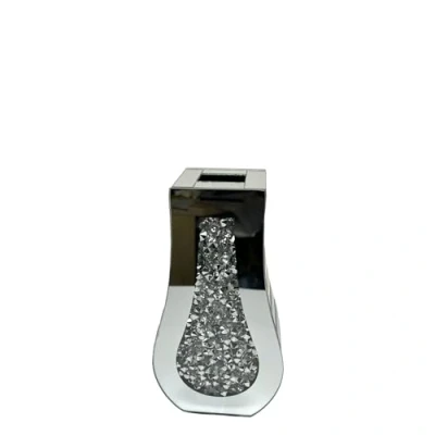Image of Sophisticated Silver Vase: Mirrored Elegance, Curved Design, and Glistening Glass Accents (vase 30 cm 2)