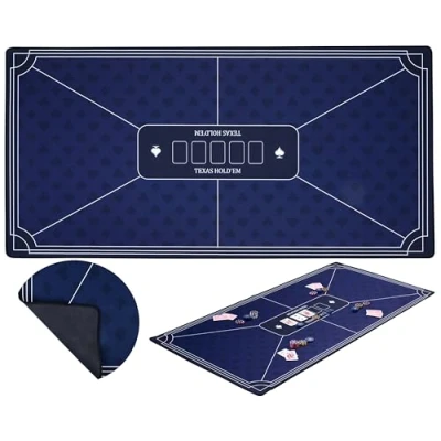 Image of Engelhart 320993 Blue Poker Mat Non slip Playing Surface 120 cm x 60 Thickness: 3 mm Printed Polyester and Rubber Tablecloth Casino Gaming Accessory