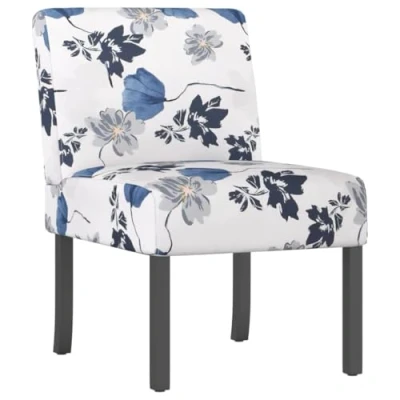 Image of vidaXL Slipper Chair with Blue Flower Fabric Stylish &amp; Comfortable Lounge Seating for Living Room and Office