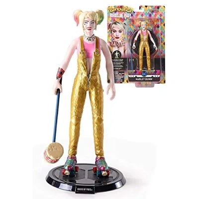 Image of BendyFigs The Noble Collection DC Comics Harley Quinn 7.5in (19cm) Toys Bendable Posable Collectible Doll Figure With Stand