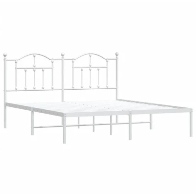Image of vidaXL Metal Bed Frame without Mattress with Headboard White 160x200cm