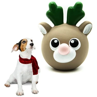 Image of Festive Squeaky Dog toys LATEX Chew Interactive for Boredom Standing Rolling Gifts Reindeer Penguin Snowman Teething Puppy Fetch Pet (Reindeer)