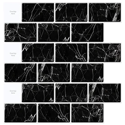 Image of Art3d 10 Sheet Peel and Stick Backsplash, 12 in. x Subway Tiles in Marble Design