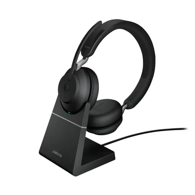 Image of Jabra Evolve2 65 Wireless PC Headset With Charging Stand Noise Cancelling UC Certified Stereo Headphones Long Lasting Battery USB C Bluetooth Adapter Black