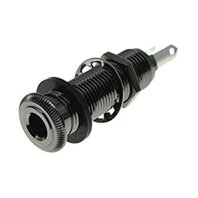Image of KAISH Stereo Copper Guitar Bass 1/4&quot; Barrel Jack Cylinder Input Output Jacks with 4 Pins or Mono Black Nickel