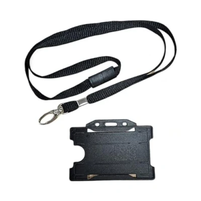 Image of ALG ID Cards® Black Card Badge Holder Lanyard Neck Strap with Metal Clip &amp; Safety Breakaway Release for Pass