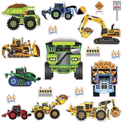 Image of RoomMates Repositionable Childrens Wall Stickers Construction Vehicles