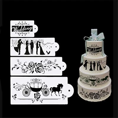 Image of 4pcs Cakes Stencil Set, Wedding Party Lace Cake Craft Stencils,Cake Border Stencils Decorating Stencil, Fondant Decotration, Sugarcraft Template Mold Tools