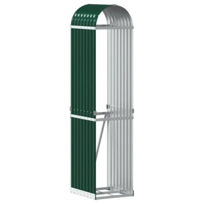 Image of vidaXL Green Galvanised Steel Log Holder Rack 40x45x170cm, Firewood Storage Stand for Outdoor/Indoor, Garden Fireplace Wood Store