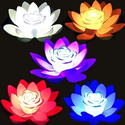 Image of SUQ 5 Pieces Lotus Lamp for Outdoor, Waterproof LED Garden Light, Artificial Floating Flower Lantern, Decoration Lighting Garden, Yard, Swimming Pool, Pond, Fountain, 18CM