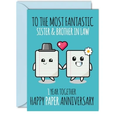 Image of Cute Paper Anniversary Card for Sister &amp; Brother In Law 1 Year Together Happy 1st Wedding Cards Sister, A5 Greeting First Anniversaries