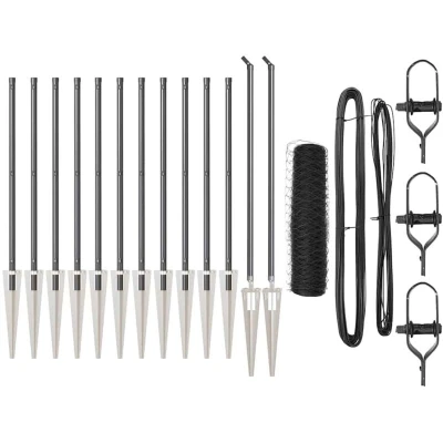 Image of vidaXL Fencing Set of 2 Grey Powder Coated Steel 25 x 0.5 m Fence