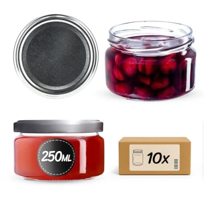 Image of KADAX Glass Jars 250 ml, Small Preserving with Metal Lids for Homemade Jam, Marmalade and Honey, Storing Spices Herbs (Silver Lids, Set of 10)