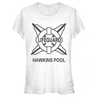 Image of Stranger Things Women&#039;s Hawkins Pool Lifeguard Short Sleeve T Shirt, White, Large