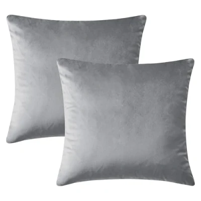 Image of Hafaa Cushion Covers 45 x cm Decorative Throw Pillow Set of 2 Square Velvet Pillowcases Silver Cover for Sofa Bedroom Couch, 18x18 Inches