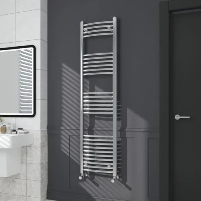 Image of Warmehaus Contemporary Curved Bathroom Heated Towel Rail Radiator Rad 1600 x 400mm Chrome