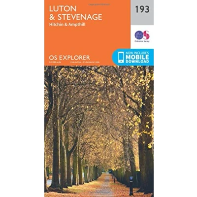 Image of Luton &amp; Stevenage Map Hitchin Ampthill Ordnance Survey OS Explorer 193 England Walks Hiking Maps Adventure