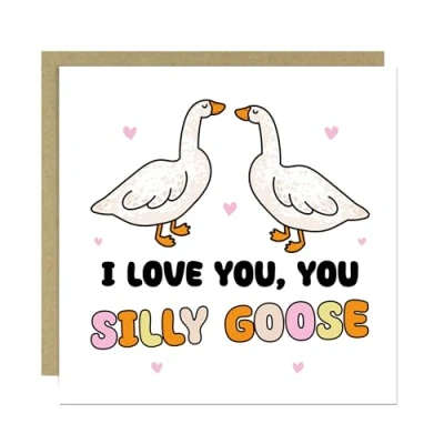 Image of RED OCEAN Card For Valentines Day Anniversary With Envelope I Love You Silly Goose Boyfriend Girlfriend Husband Wife Novelty Him Her Cards