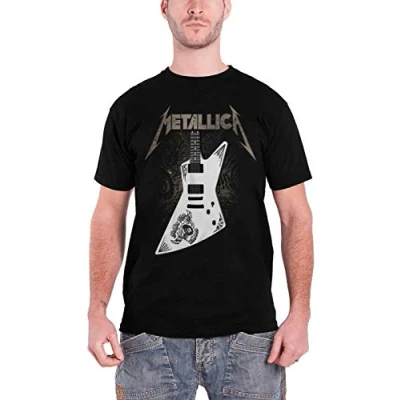 Image of Metallica T Shirt Papa Het Guitar Distressed Band Logo Official Mens New Black M