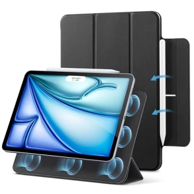Image of ESR Magnetic iPad Case for Air 11 Inch (2024) M2, 6th Generation/Air 5th Generation 2022/Air 4th 2020, Slim Trifold Stand Case, Supports Apple Pencil Pro/USB C, Auto Wake/Sleep, Black
