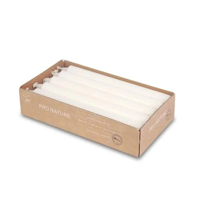 Image of Müller PRO Nature Stearin Tapered Dinner Candles Set of 10 2.2 x 20 cm Paraffin and Palm Oil Free White Unscented Burning Time 6 Hours RAL Quality