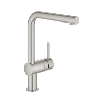 Image of GROHE Minta Kitchen Sink Pull Out Dual Spray Mixer Tap (High L Spout, 360 Swivel 46 mm Ceramic Cartridge, Monobloc Easy Installation, Tails 3/8 Inch), Size 328 mm, Stainless Steel, 30274DC0