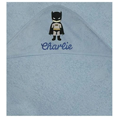 Image of Little Batman Personalised 100% Cotton Baby Hooded Bath Towel (Blue Towel)