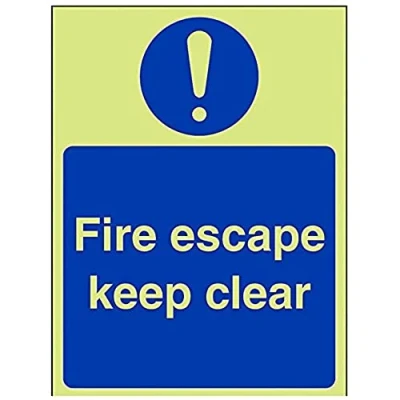 Image of V Safety Glow In The Dark Fire Escape Keep Clear Sign Portrait 150mm x 200mm Rigid Plastic