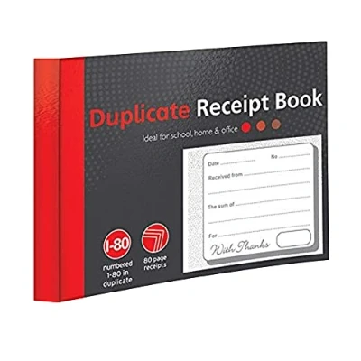 Image of 1 80 Pages Numbered Duplicate Receipt Book, Half Size Book for Business, Home, Office, Shop and Warehouse (1)