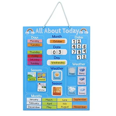 Image of Navaris Kids Magnetic Calendar Early Years Learning Weather, Date, Month, Day, Season Educational Chart for Children Wall Board Red