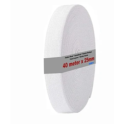 Image of HIMRY Flat Elastic Band, Polyester, White, 40m x 25mm