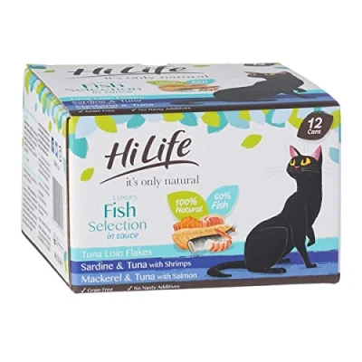 Image of Town &amp; Country Pet Things Hilife It&#039;s Only Natural Cat Can Luxury Fish Selection 12x70g (Pack of 4)