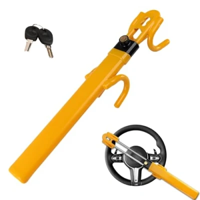 Image of Twilight Garage Steering Wheel Lock Twin Bar, Car Locks, Heavy Duty Anti Theft Device, Adjustable Length Clamp Double Hook Locks with 2 Keys, Universal Fit (Yellow)