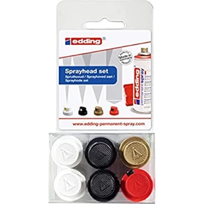 Image of edding 5200 permanent spray sprayhead set of 6 sprayheads interchangeable in 4 different widths from fine lines (1 cm) up to large areas (14