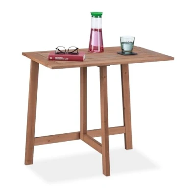 Image of Relaxdays Folding Table, Rectangular, HxWxD: 73 x 80 50 cm, Balcony &amp; Garden, Fir, Outdoor, Wall Tabletop, Brown, Wood, 73x80x50cm