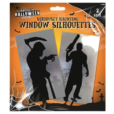 Image of eBoutik Park of 2 Halloween Window Silhouette Decoration Stickers Large Spooky Grim Reaper &amp; Chainsaw Figure for Haunted House Trick or Treat Party Decor